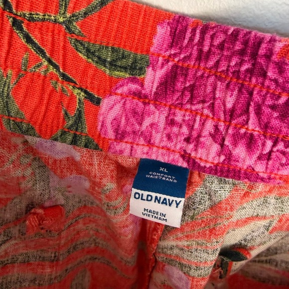 Old Navy High-Waisted Linen-Blend Shorts Red Floral Coastal Casual Size XL - Picture 6 of 7